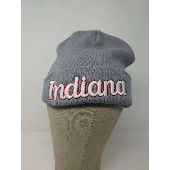 Indiana Beanie Hat Gray Embroidered Spell Out Logo Knit Soft - Picture 1 of 9